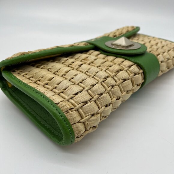 Kate Spade Brown And Green Straw Wicker Ava Clutch - Picture 6 of 12
